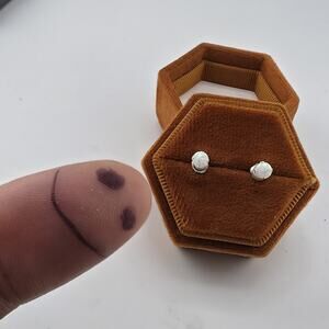 14K Yellow Gold Simulated Opal Stud Earrings Dainty Petite Minimal